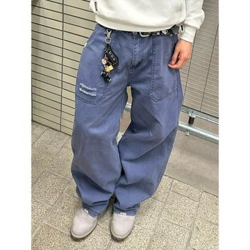 ERL 法工藍闊腿牛仔褲男春秋季美式復古高街設計感寬松休閑直筒褲