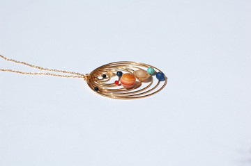 鍍金太陽系行星項鍊 天然石宇宙主題