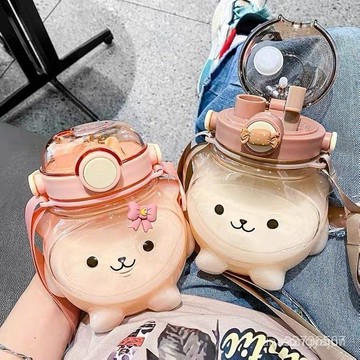 高顔值大肚杯 水杯 帶吸管水壺 超萌熊貓雙飲水壺 大容量兒童卡通水杯 塑料小熊吸管杯杯子