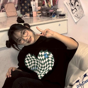 棋盤格愛心短袖t恤女夏甜酷可愛風寬松半袖chic設計感小眾ins上衣