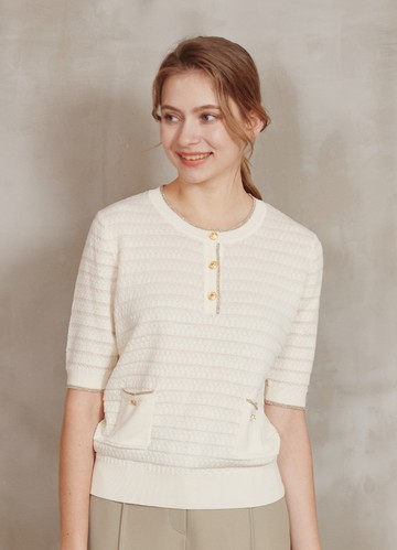 輕盈微奢細格織紋針織衫