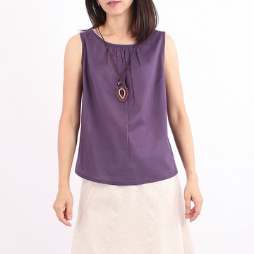 純棉無袖襯衫，紫色