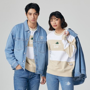Lee 男女同款 條紋山峰圖標 Work Clothes文字 衛衣 大學T | Modern & Buddy Tour | 官網限定