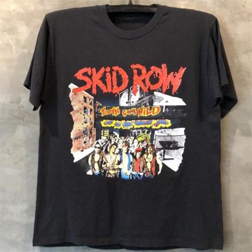 Skid Row窮街樂隊搖滾復古vintage oldschool潮流短袖街頭寬松T恤