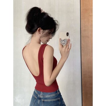 美式紅色帶胸墊一體小吊帶背心女夏內搭外穿辣妹無袖上衣美背內衣
