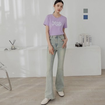 niceioi 纖瘦美型復古刷色喇叭牛仔褲