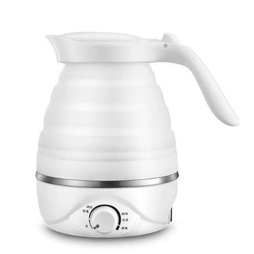 便利生活小物 110V 燒水壺 白色旋鈕調溫可折疊便攜電熱水壺  600ml 迷你容量 出差旅遊短途露營單人便攜小型燒水壺