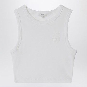 White ribbed top with logo embroidery