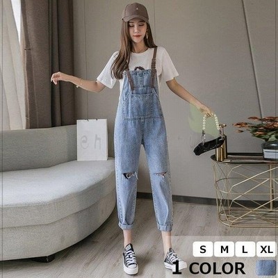 デニムパンツ サロペットパンツ レディースデニム 女性用 ダメージジーンズ 夏新作 体型カバー ロング丈 ボトムス 着痩せ オシャレ 通販 Lineポイント最大get Lineショッピング