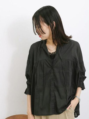 胸前綁帶喇叭袖襯衫上衣(FG46L0A0280) - Samansa Mos2 blue