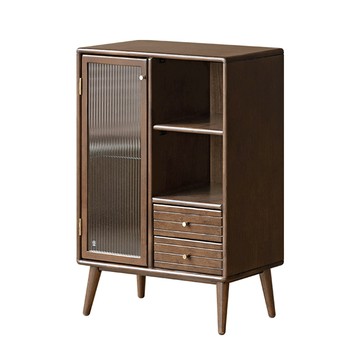 【RICHOME】原木長虹玻璃餐邊櫃胡桃木色