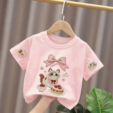 純棉女童t恤短袖新款夏裝兒童衣服女寶寶夏季潮流上衣中小童 韓版短袖  女童打底衫 上衣兒童夏裝 女童T恤 短袖T恤