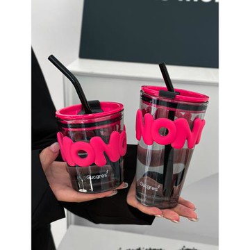 情侶吸管玻璃杯水杯2025新款女男士吸管杯辦公茶杯咖啡杯喝水杯子