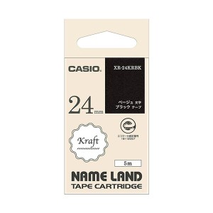 （まとめ） カシオ NAME LANDクラフトテープ 24mm×5m ブラック／ベージュ文字 XR-24KRBK 1個 