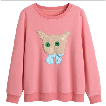 中大尺碼刷毛上衣立體貼布娃娃頭上衣大學T