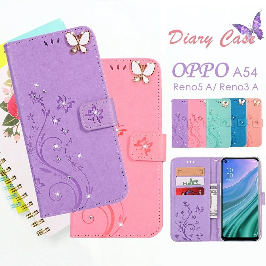 OPPO Reno3 5G 紫 型押し 手帳 マンダラ オッポ