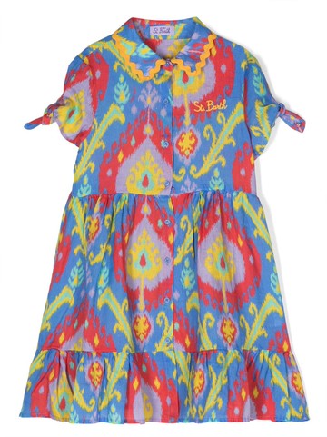MC2 Saint Barth Kids - embroidered-logo linen flared dress - kids - Linen/Flax - 14 yrs - Blue