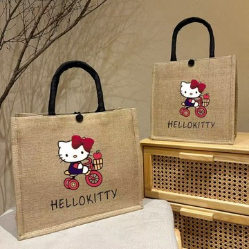 kitty托特包 時尚麻布手提袋大容量可愛手拎袋亞麻托特包 kitty手提包  可愛包包 手拎袋 時尚包包 庫洛米托特包