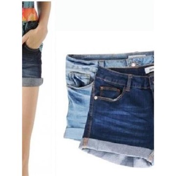 新款夏裝女裝棉彈面料翻邊牛仔短褲百搭小碼