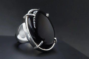 男士手工戒指，黑色瑪瑙寶石戒指，925純銀男士飾品 禮物送給