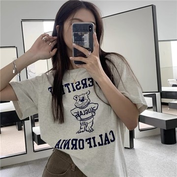 【PRPN】100%純棉 t恤 短袖 女生衣服 美式復古上衣 短袖t恤女 寬鬆上衣短袖  寬鬆上衣 ins風
