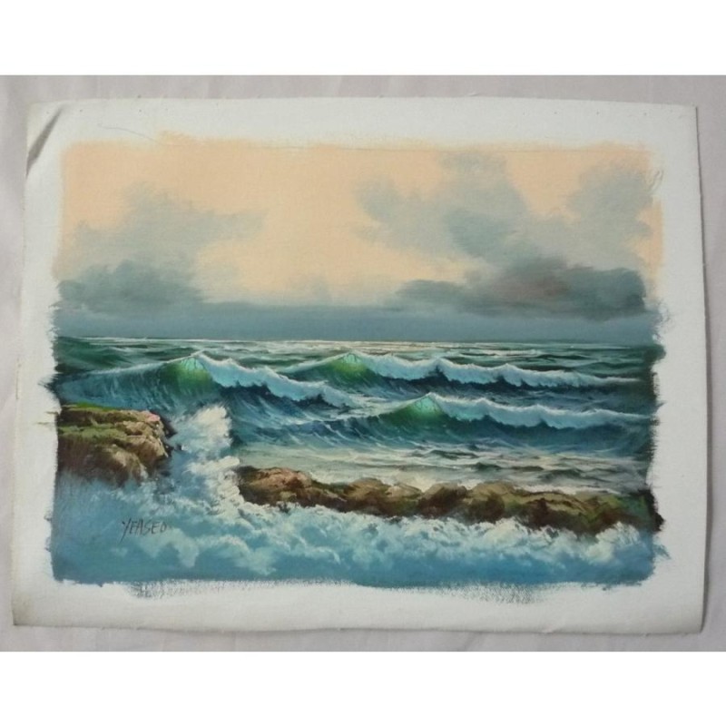 油彩画 洋画 肉筆油絵 F4号 「波 海 海景画」-145- 特価 | LINEショッピング