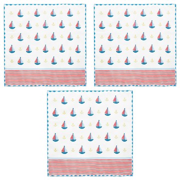 Peilou 貝柔 抑菌紗布小方巾  純棉  透氣速乾  台灣設計製造  26 x 26cm  帆船  3條