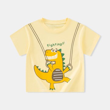 BE TOP - 純棉短袖上衣-Fighting恐龍-黃色