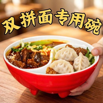 A5密胺太極商用分格雙拼鴛鴦碗創意麪館拉麪雙格米線麪碗粉碗大碗