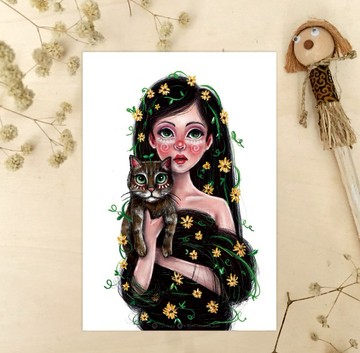 貓咪女士明信片尺寸藝術印刷品