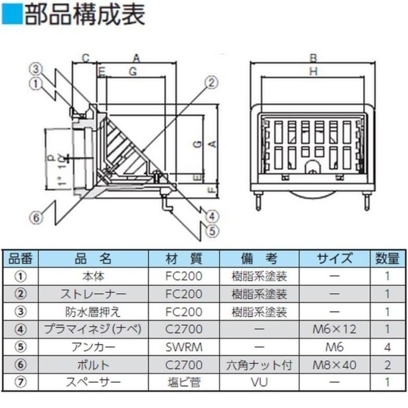 ルーフドレイン よこ引き用 屋上用 サイズ 100 後付け ねじ込み