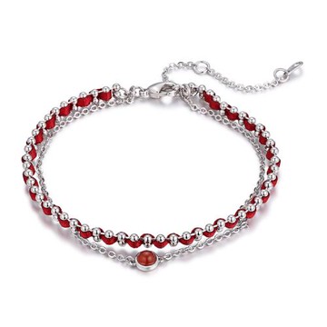 ANGEL 嫣紅果實法式紅繩串珠雙層手鍊(銀色)