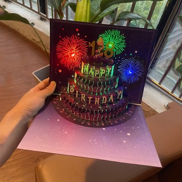熱賣💡生日賀卡高級感禮物3d立體可折疊音樂創意紙鵰精美造型2026新款精緻diy吹蠟燭唱歌燈光手工祝福語留言小卡片 立體