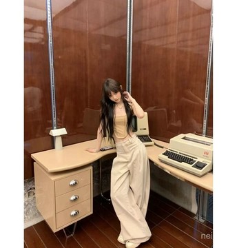 【限時特賣】牛仔褲女 牛仔長褲 高腰牛仔褲 牛仔寬褲 高腰褲 長褲女 高街水洗ins復古卡其色牛仔褲闊腿長褲女高腰設計感