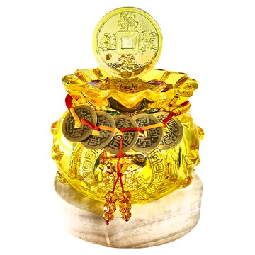 財神小舖 招財進寶五帝錢袋聚寶盆  開運黃  1個