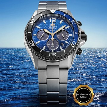 ORIENT 東方 Sports 限量 藍熊貓 潛水風格太陽能三眼計時手錶-42.8mm RA-TX0208L