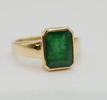 男士祖母綠戒指 14K  સૉલિટેર 戒指 鑲嵌黃金邊緣 純天然祖母綠戒指