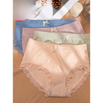 浪莎蕾絲內褲女士日系無痕中腰夏季薄款少女三角褲石墨烯襠短褲衩