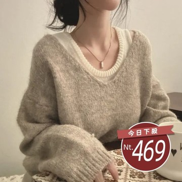 【台灣發貨】韓版兩件式寬鬆背心+毛衣 長袖上衣 長袖t恤 衣服 女裝 上衣【W526】
