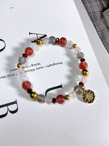 草莓晶//粉水晶//石榴石//月光石//拉長石//黃銅