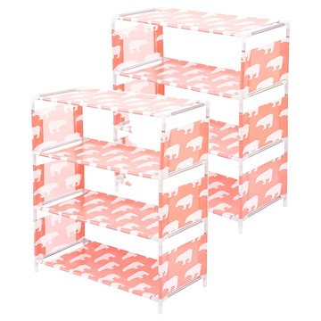 小麥購物 布藝組裝鞋架 C011 4層 430g  粉熊  2個