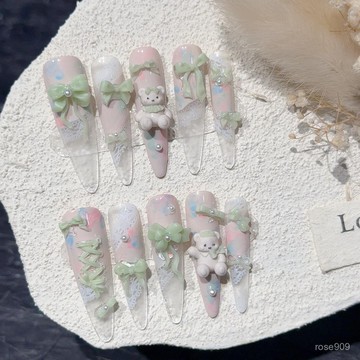 ✨Hannah✨『暑假工熊仔』奶呼呼暑假新款穿戴甲美甲成品純手工穿戴甲 XDKH