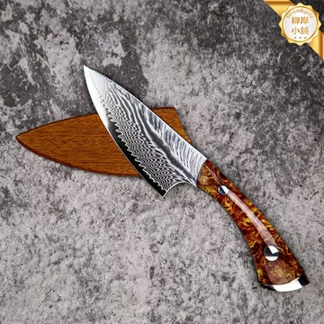 【鋒利耐用】大馬士革水果刀 廚師刀 菜刀 切肉刀 小刀 露營刀 戶外刀 5寸便攜 帶刀套 家用廚房 戶外露營 殺魚切肉