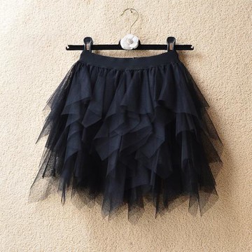 春夏季高腰短款蓬蓬蛋糕裙不規則層層網紗短裙小個子甜美半身裙女