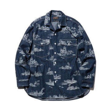 BEAMS PLUS / WORK Classic-fit Denim Discharge Jouy Print