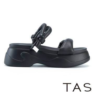 TAS 羊皮澎澎舒適厚底拖鞋 黑色 #45317