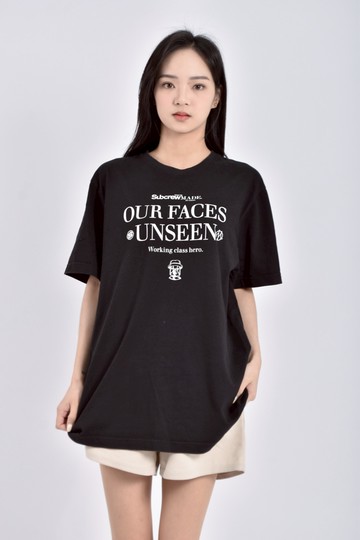 (L) subcrew質感棉質純棉印花黑色短袖上衣