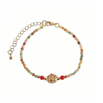 時來運轉七彩玉紅珊瑚手鍊 (招好運/辟邪化災/保平安)