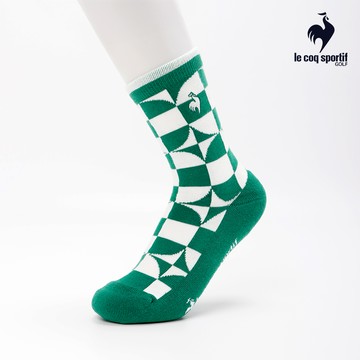 【LE COQ SPORTIF GOLF公雞高爾夫】女款綠色獨特格紋設計舒適中筒長度精緻提花工藝短襪 QLV0K021