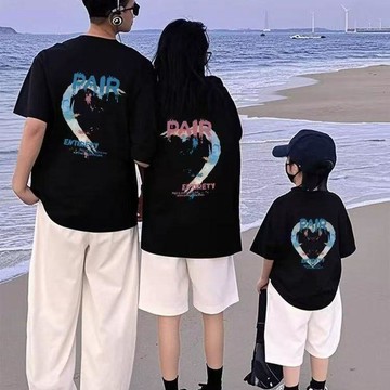 台灣出貨 夏季情侶純棉短袖 夏天親子裝 洋氣親子服 純棉親子裝 家庭裝 家庭服 情侶上衣 全家裝 全家服 母女裝 父子裝